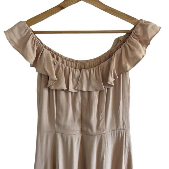 Reformation Verbena Off‎ Shoulder Dress Women's Size 2 Midi Champagne Hemmed - Picture 5 of 8